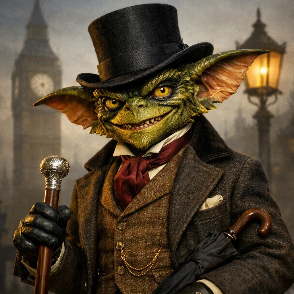 The Dapper Gremlin, dressed for business